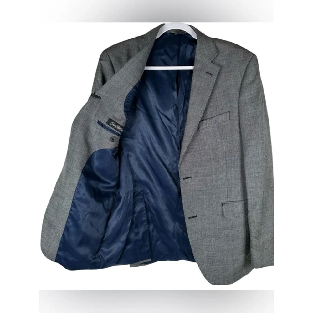 Saks Fifth Avenue Black White Slim Fit Silk Wool Sport Coat Formal Blazer 40R